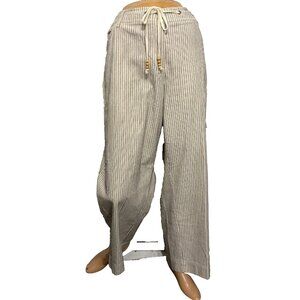 Jones NY Sport Woman 16W Stetch Beige Striped Cotton Cargo Pants Wide Leg